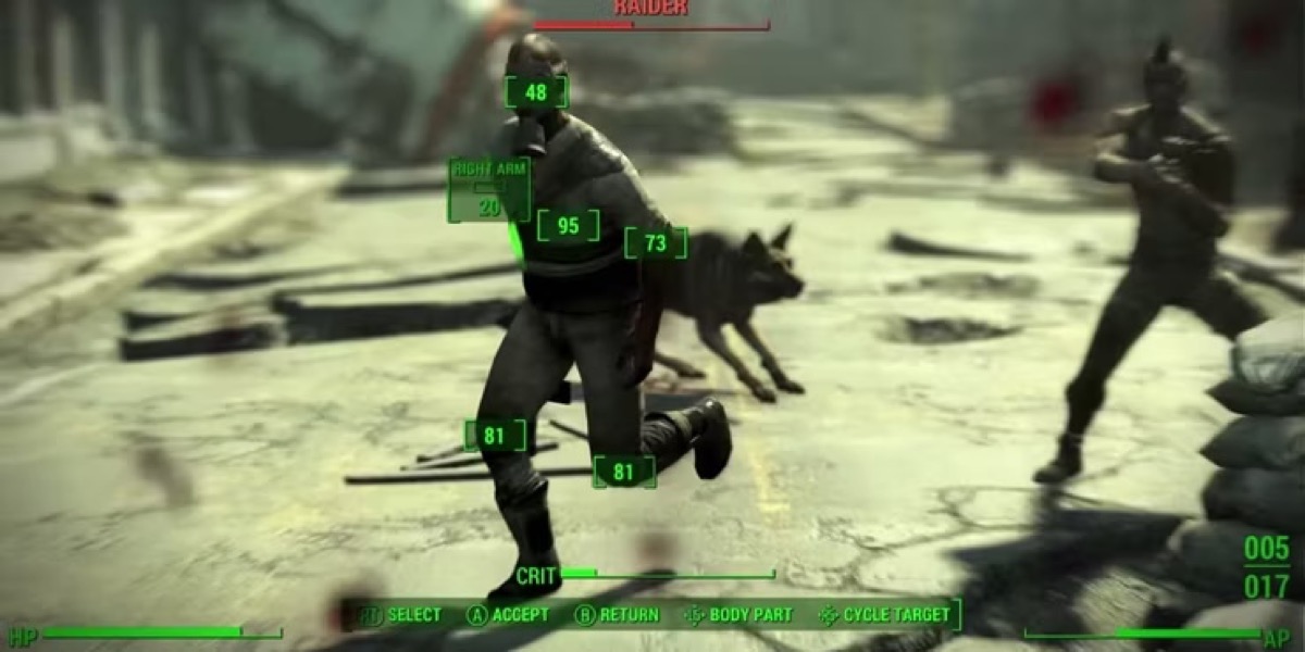 An enemy runs in front of the player while lit up by VATS targeting in "Fallout 4"