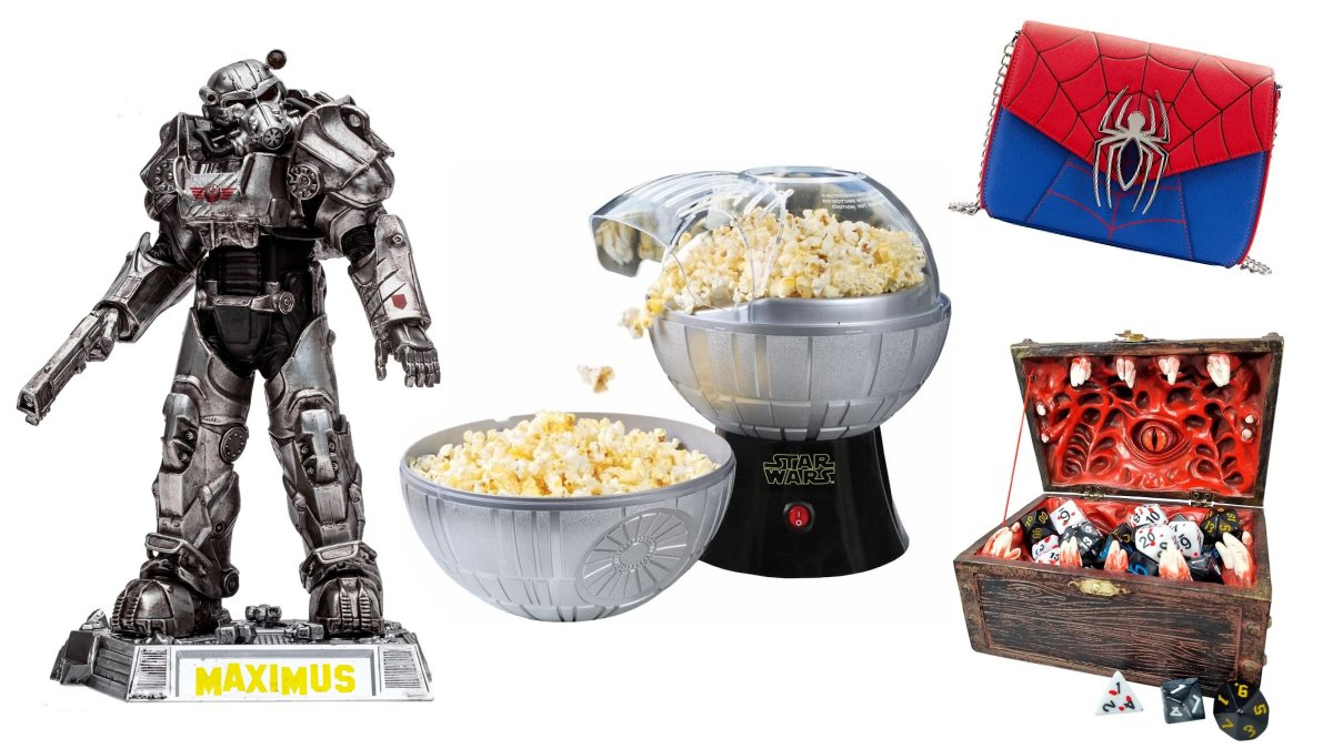 Fallout Maximus Figure, Death Star Popcorn Maker, Loungefly Spider-Man Bag, Mimic Chest