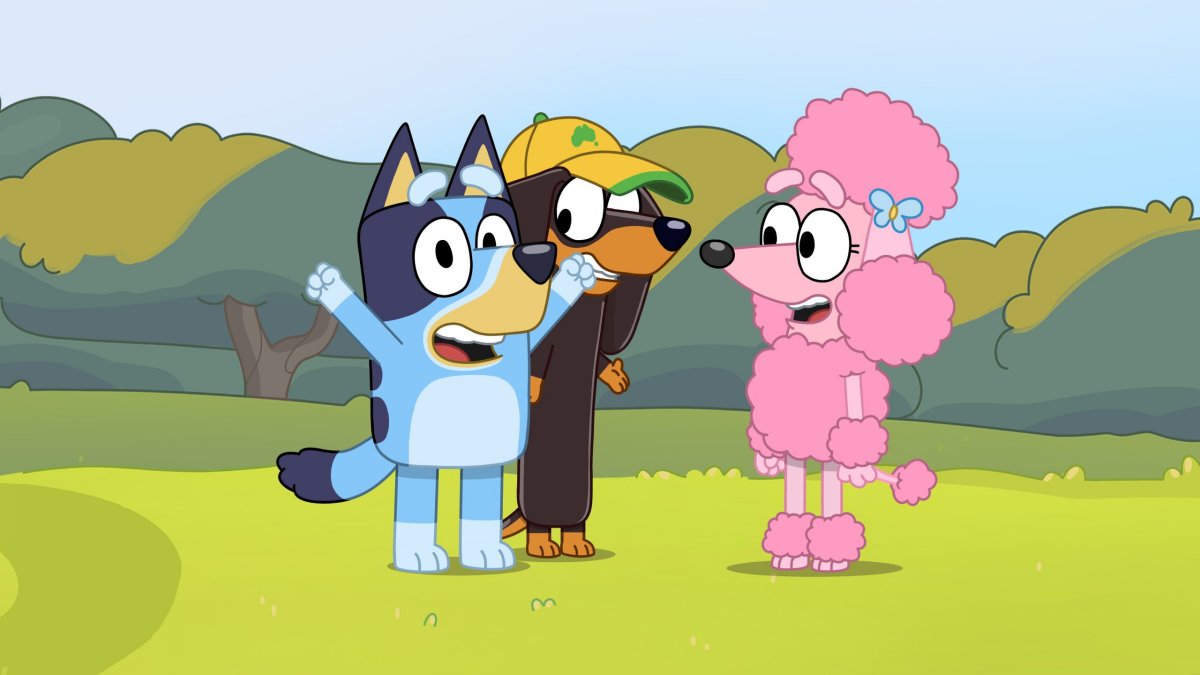 Bluey, Coco, and Snickers the sausage dog in Bluey