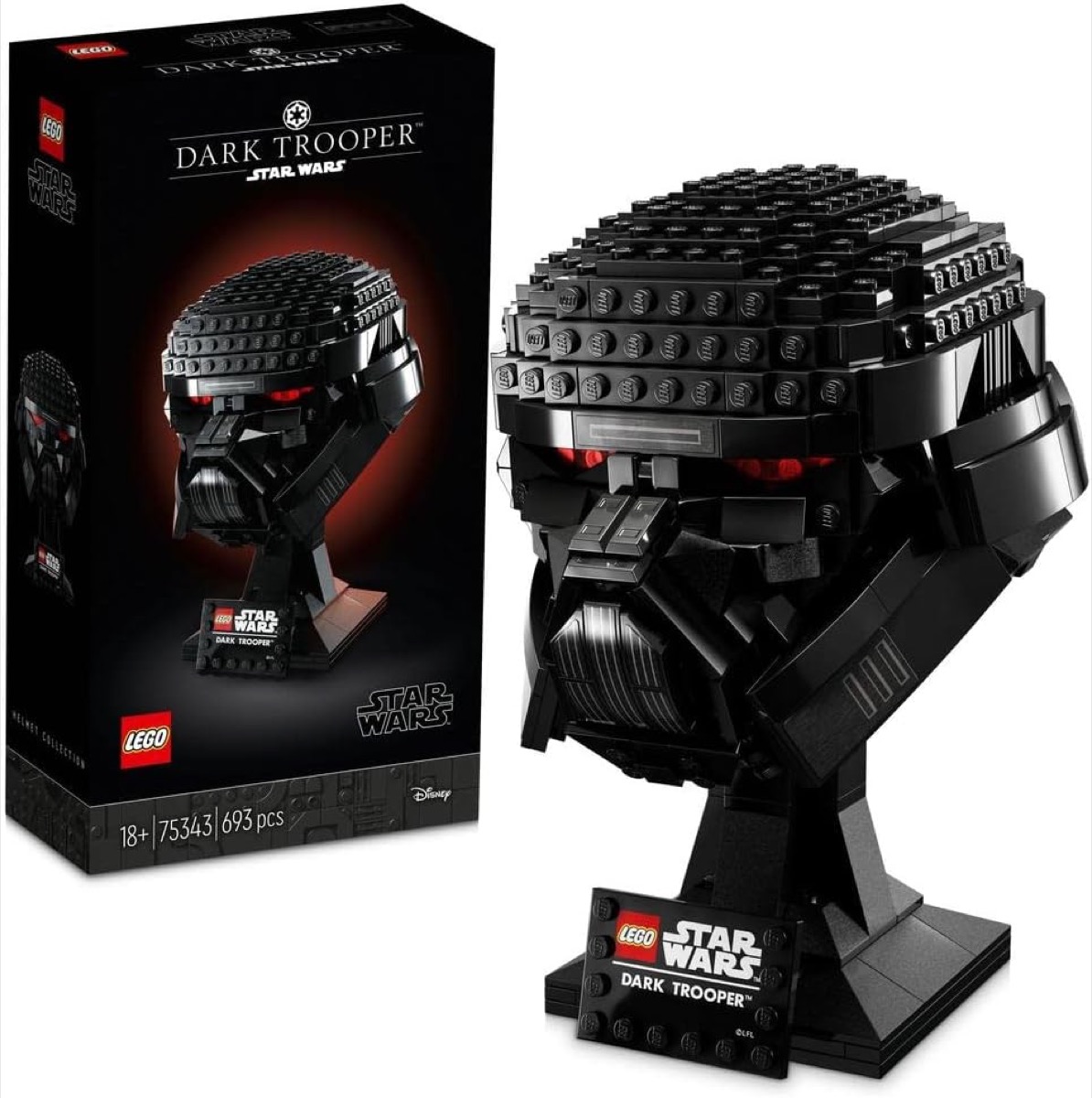 A LEGO version of the Dark Trooper helmet from "Star Wars" 