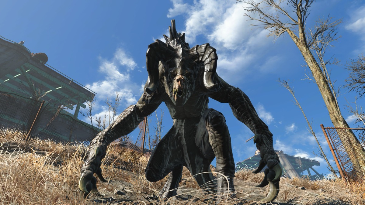 A deathclaw stalks the wasteland in "Fallout 4"