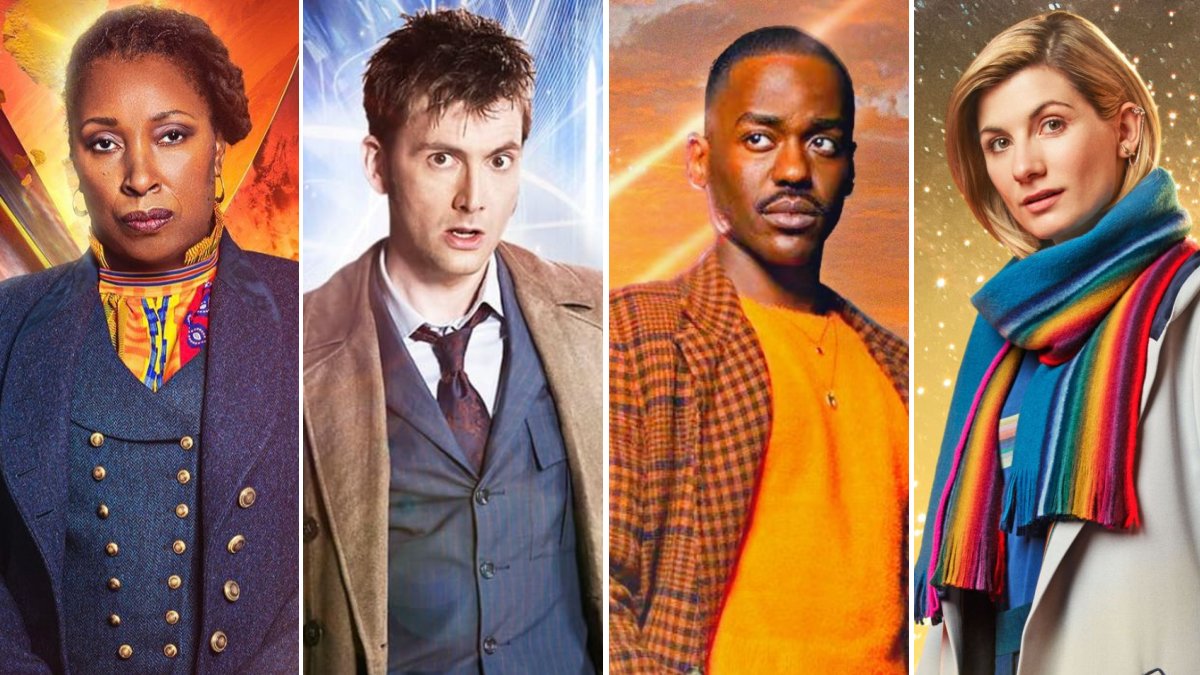 Fugitive Doctor (Jo Martin), Tenth Doctor (David Tennant), Fifteenth Doctor (Ncuti Gatwa), Thirteenth Doctor (Jodie Whittaker)
