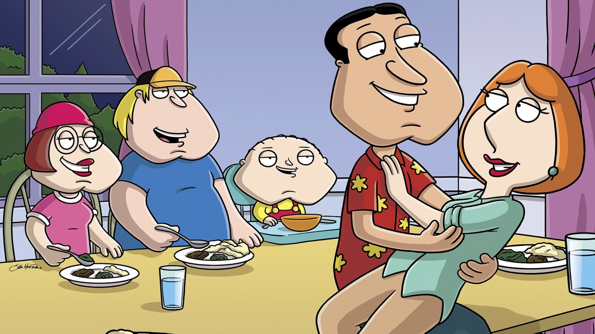 Quagmire dips Lois as their children look on in Family Guy