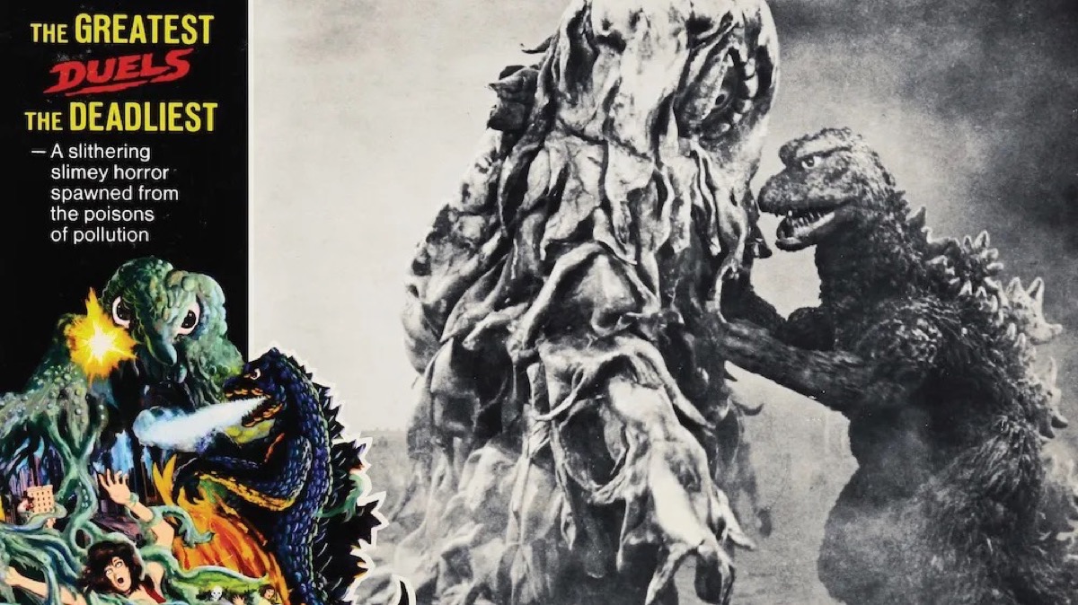 Godzilla battles slime monster Hedorah in "Godzilla-vs.-Hedorah"