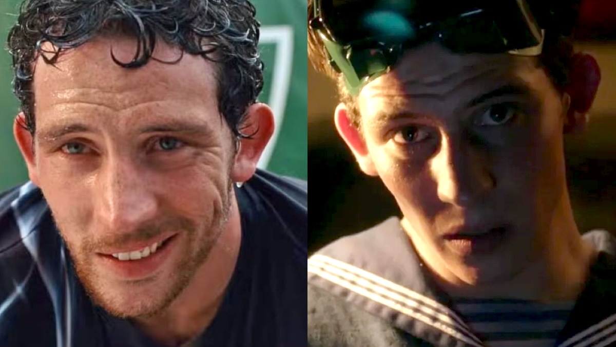 Side by side pics of Josh O'Connor in Challengers and Doctor Who.