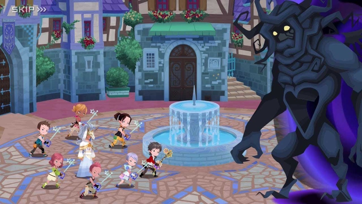 Keyblade warriors fight a heartless boss in "Kingdom Hearts Union X" 