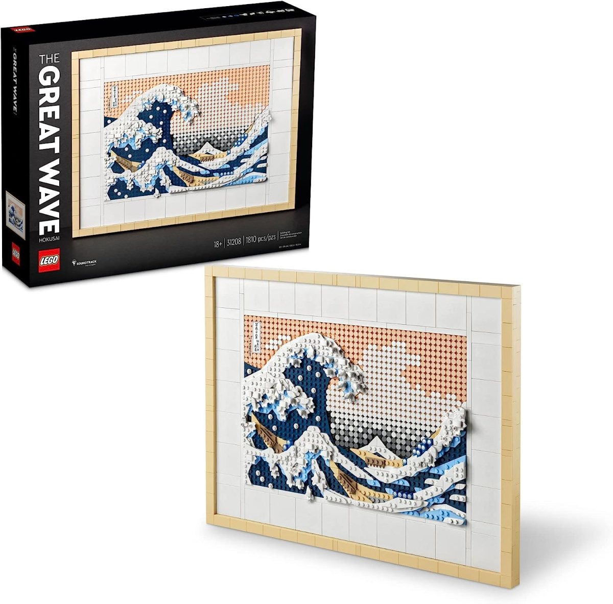 A painting made of LEGO, The Great Wave by Hokusai