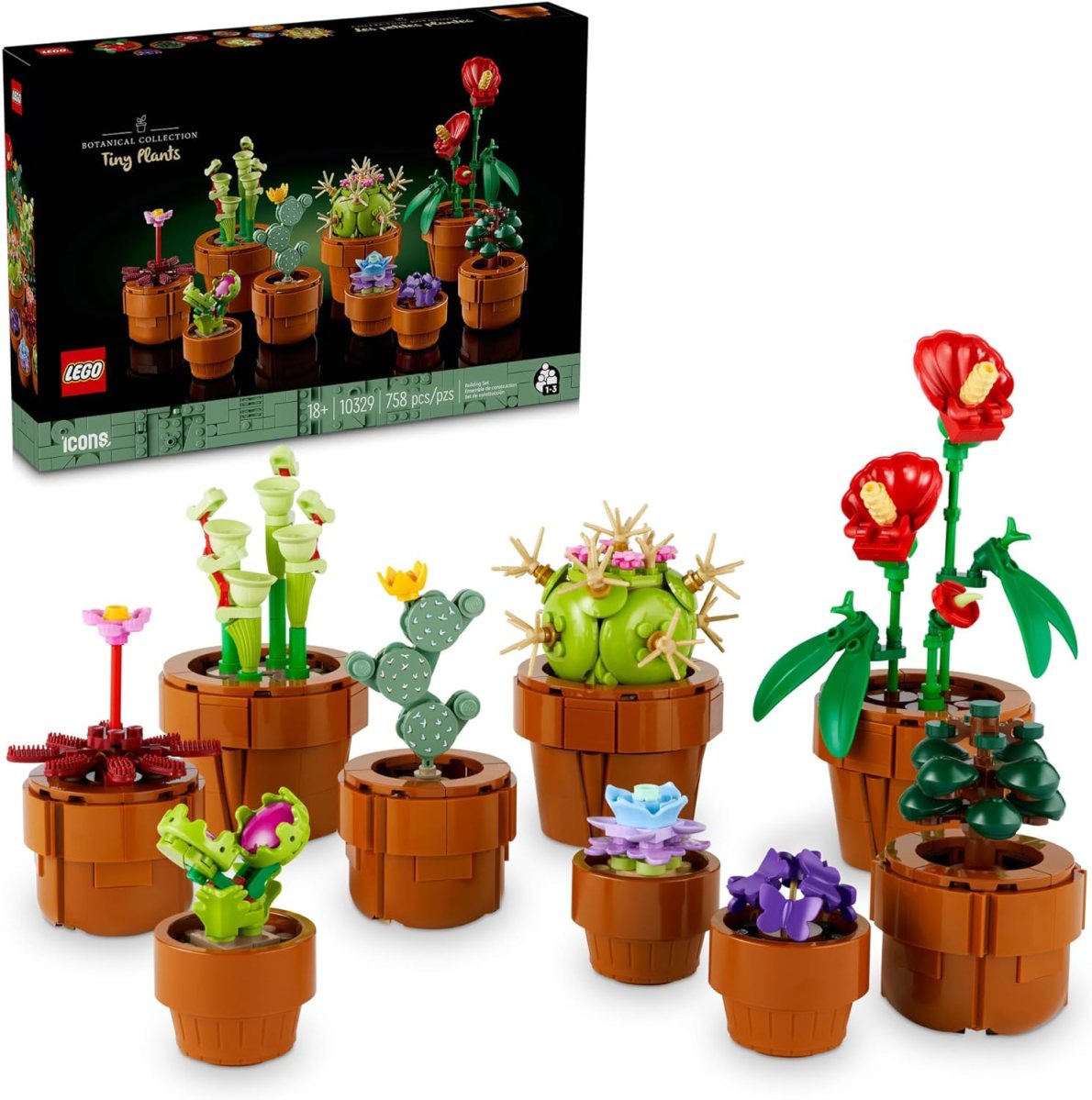 LEGO Icons Tiny Plants set, including a selection of plants in their own pots
