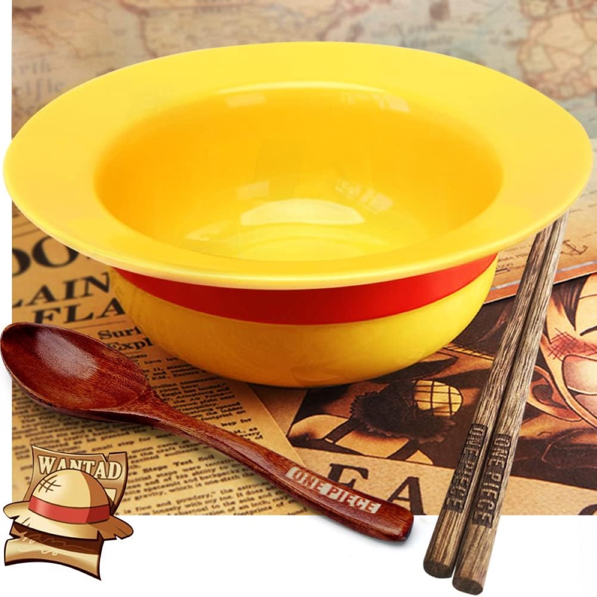 A ramen bowl shaped like Luffy's straw hat