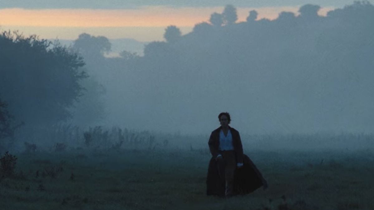 The iconic morning scene from 2005 Pride and Prejudice, with Matthew Macfayden's Mr Darcy walking towards Lizzie through the morning mist