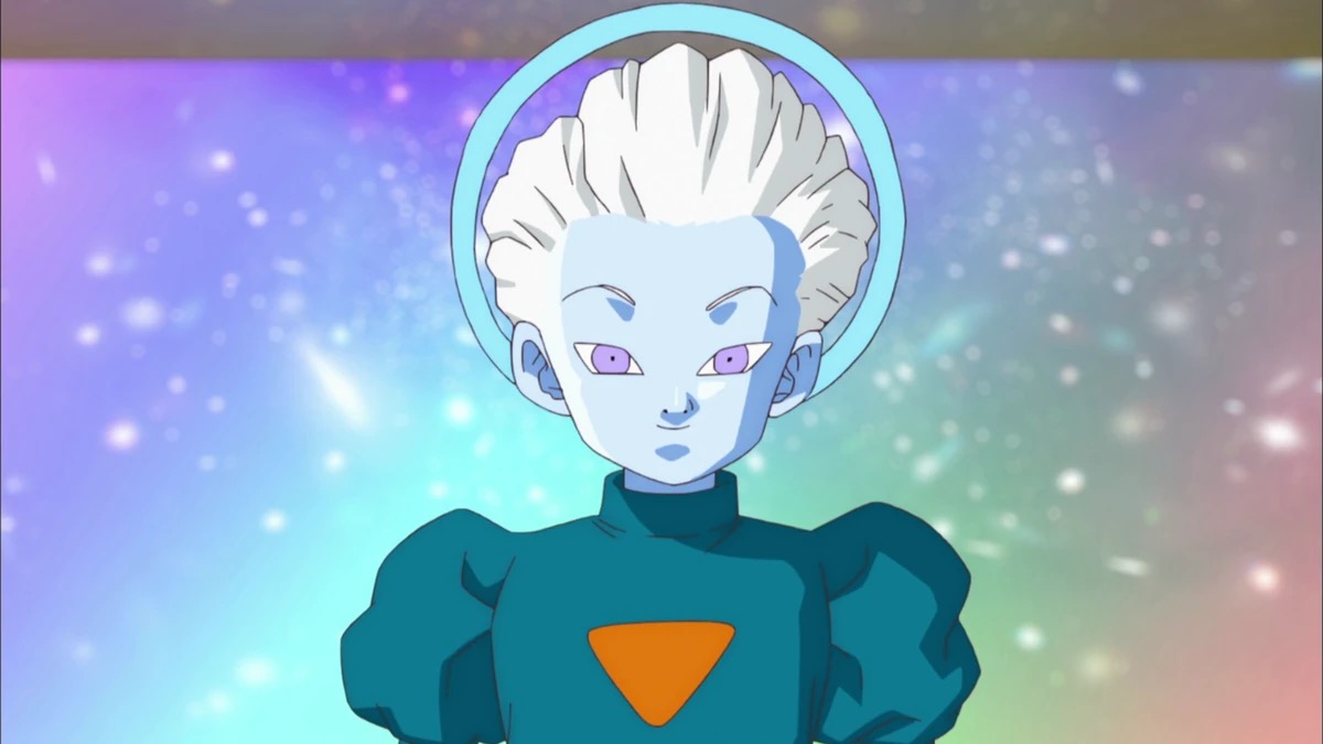 The Grand Minister smiling childlike in "Dragon Ball Super" 