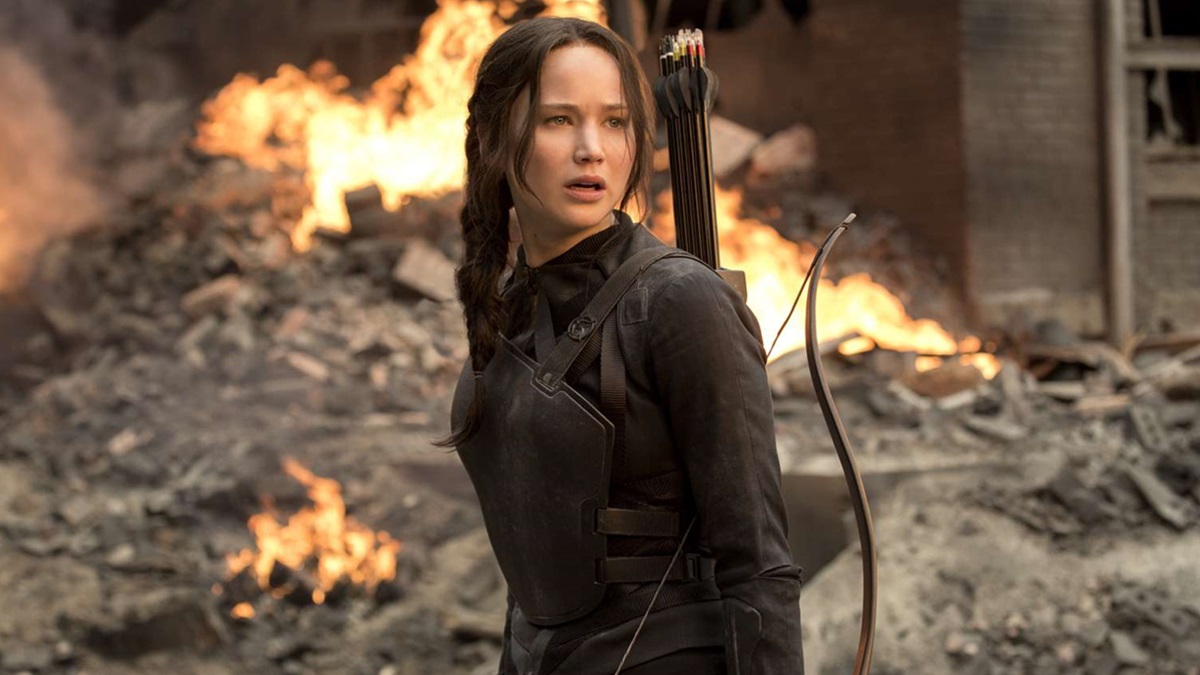 Katniss Everdeen in a fiery battle