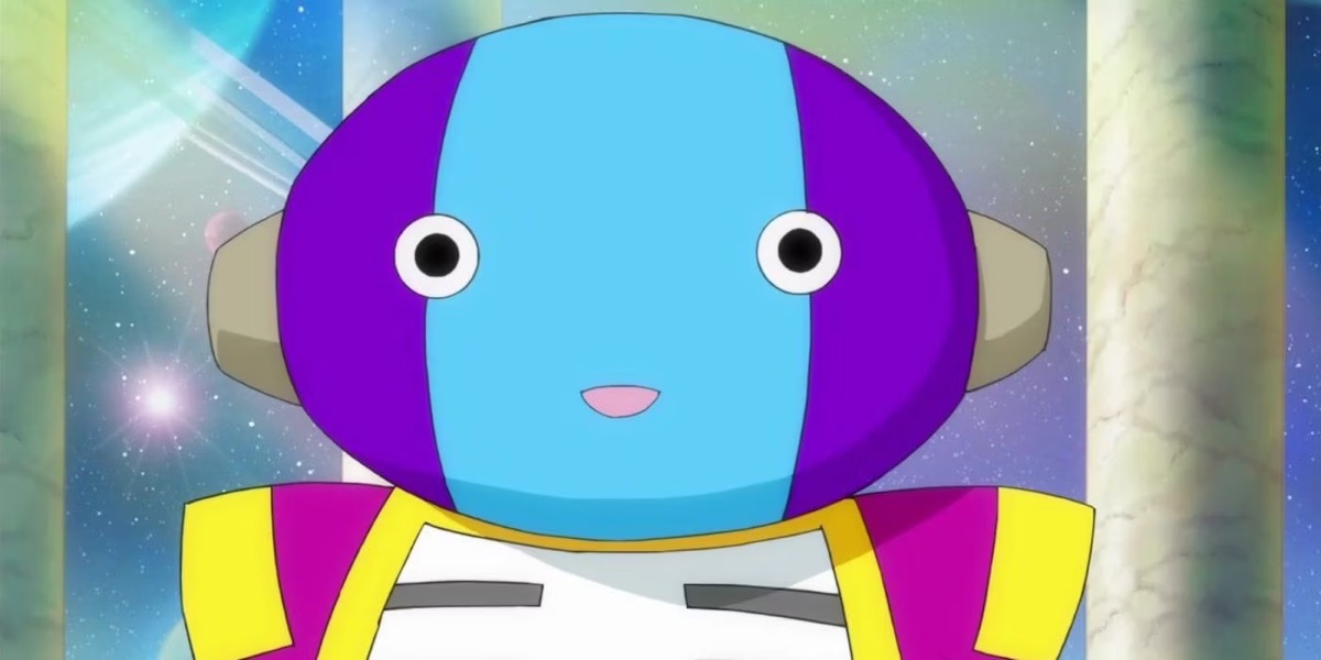 The pudgy little alien baby Zeno smiles vacantly in "Dragon Ball Super" 