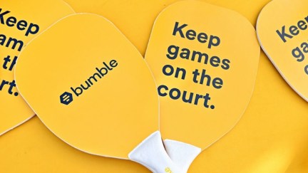 Pickleball paddles with Bumble slogan: 