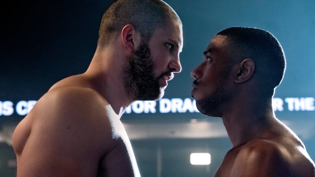 adonis creed and viktor drago facing off like apollo and ivan in creed ii