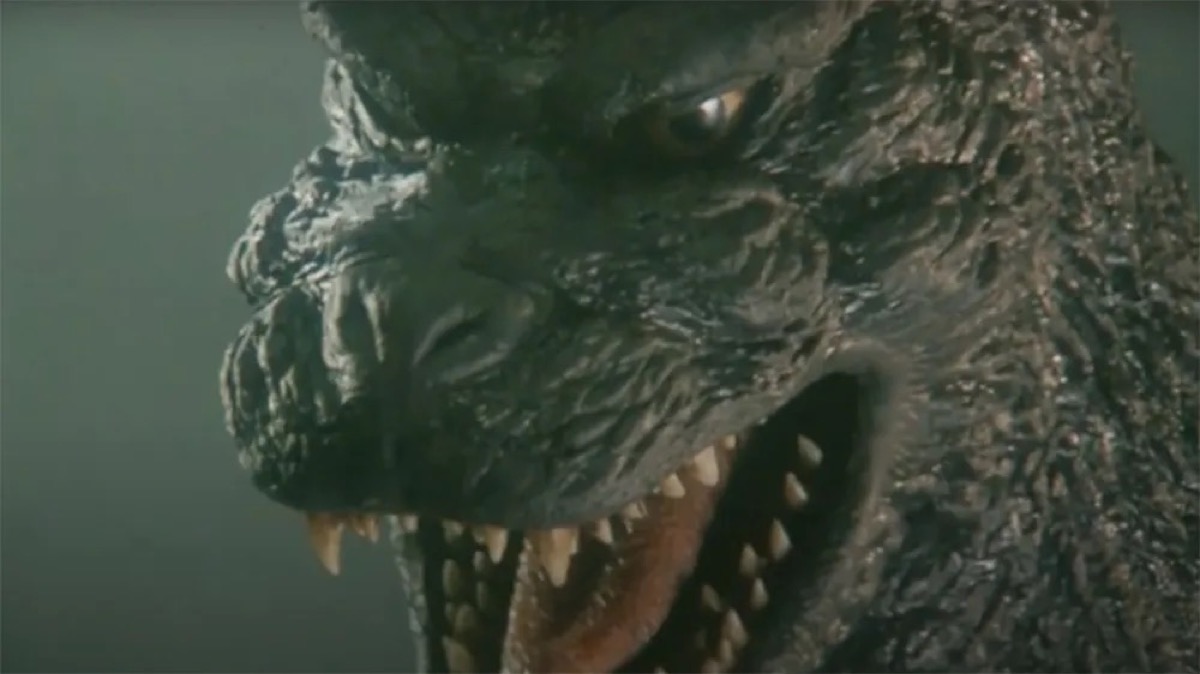 Closeup of Godzilla roaring in "Godzilla Against Mechagodzilla"  