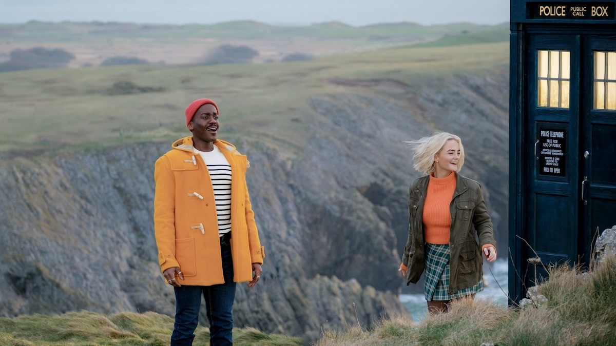 The Doctor and Ruby standing on a cliff in Doctor Who