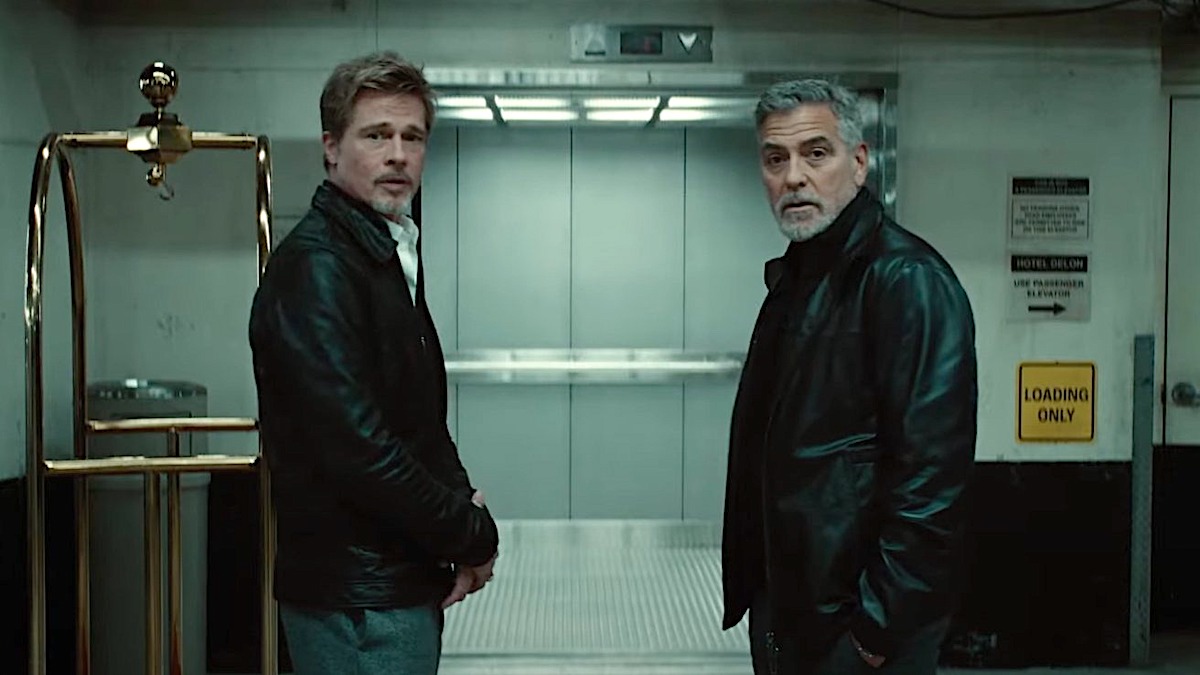 George Clooney and Brad Pitt in a still from 'Wolfs'