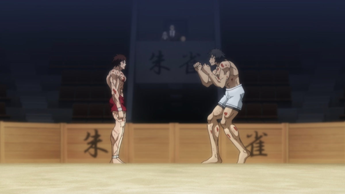 Baki Hanma vs. Kengan Ashura  Baki and Tokita stand opposite once another, covered in blood as they call a truce