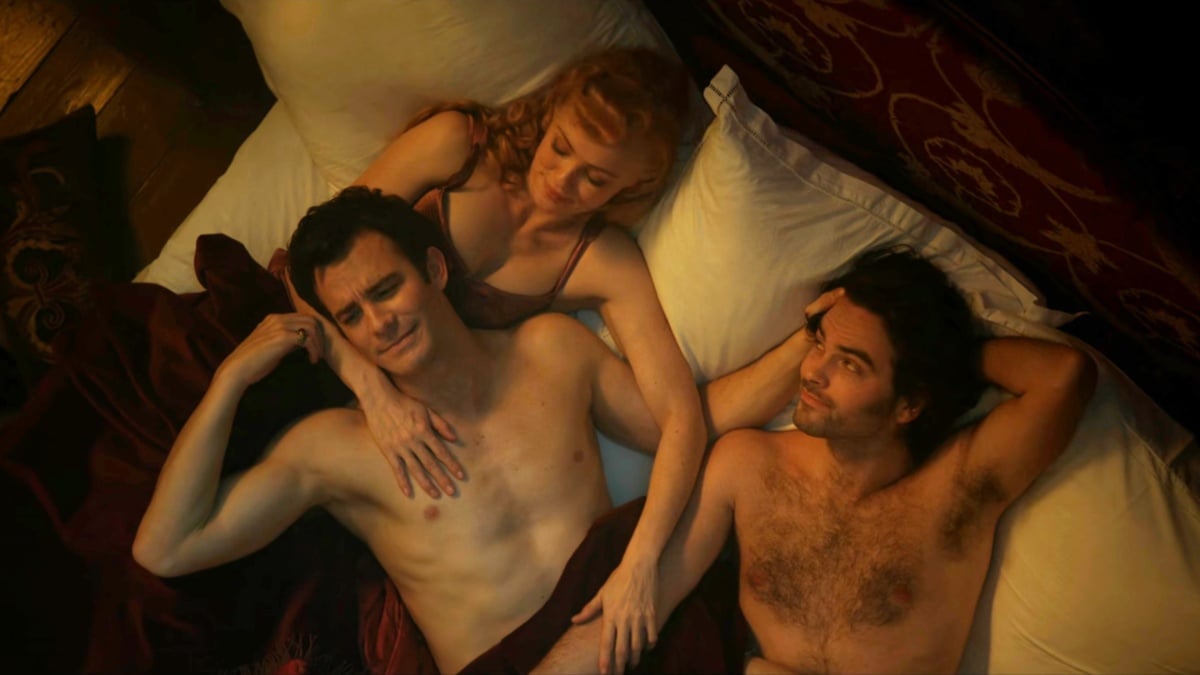 Benedict Bridgerton, Tilley Arnold, and Paul Suarez in bed together, Season 3 part 2