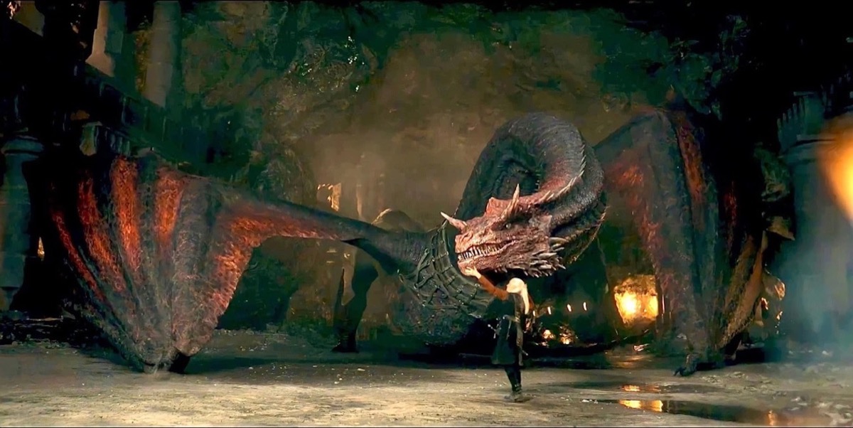 Daemon Targaryen prepares to mount his dragon Caraxes