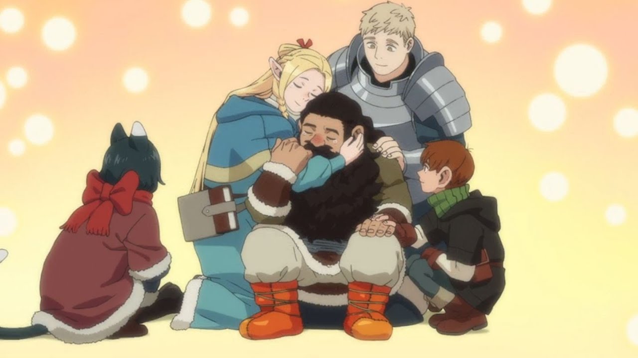 Delicious-in-Dungeon-Ep-23, the part all gather and hug Senshi