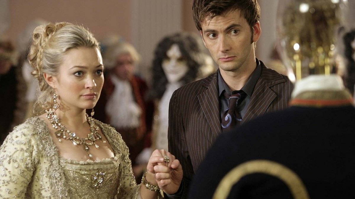 Sophia Myles as Madame de Pompadour and David Tennant as the Tenth Doctor in Doctor Who "The Girl in the Fireplace"