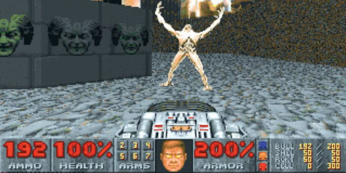 POV of the Doom Slayer facing down a demonic horror in "Doom II"