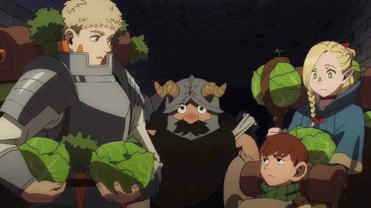 Dungeon-Meshi-Episode 4, the party collect cabbages