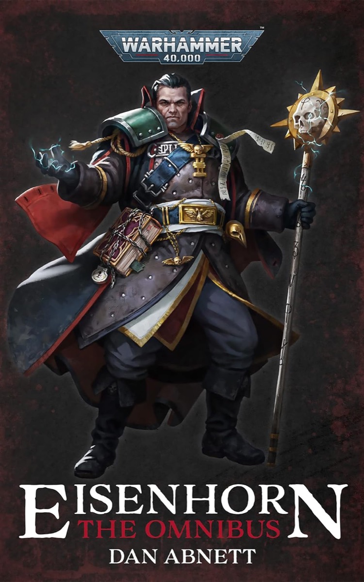 An Imperial Inquisitor holds a staff on the cover of "Eisenhorn: The Omnibus" 