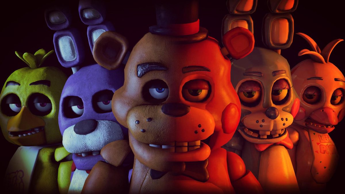 Animatronic monsters from "Five Nights at Freddy's: grin ghoulishly