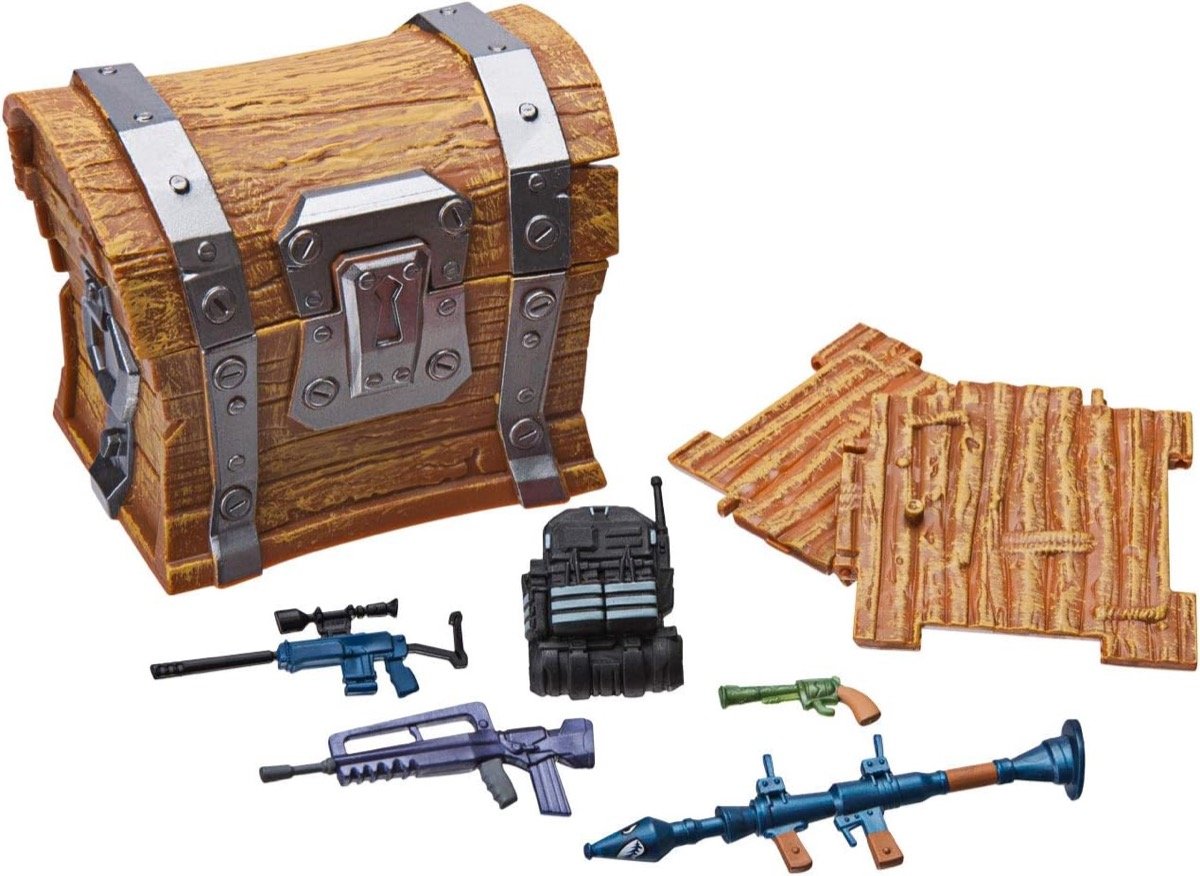 A "Fortnite" Loot Chest model with weapons and supplies
