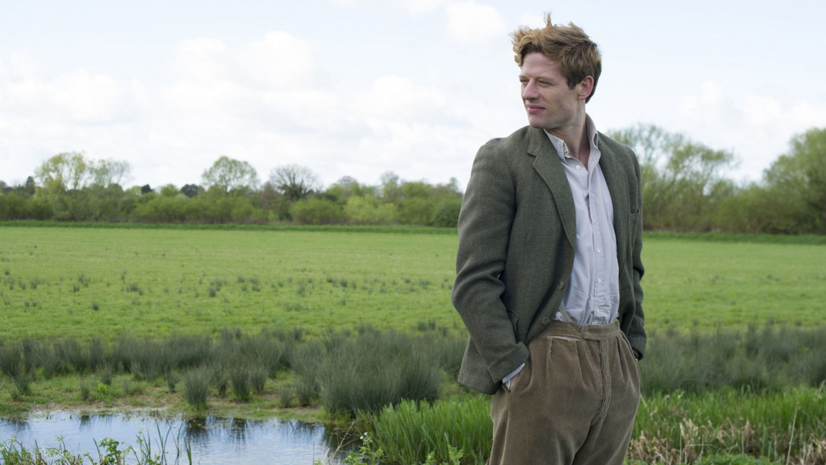 James Norton as Sidney Chambers, filmed on Grantchester Meadows 