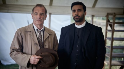 Robson Green as DI Geordie Keating and Rishi Nair as Alphy Kotteram in Grantchester