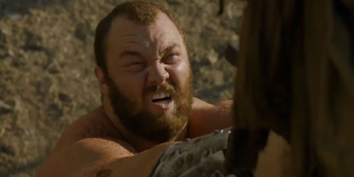 Gregor Clegane murders a man with a sword in "Game of Thrones" 