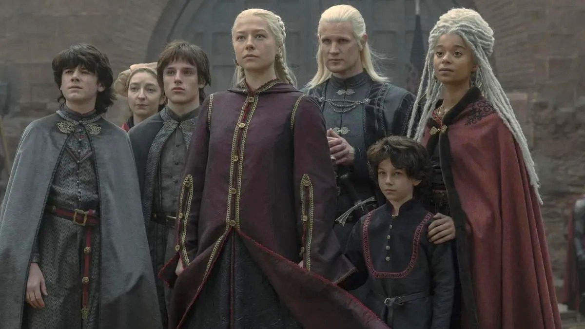 Members of the family of Rhaenyra and Daemon Targaryen stand together