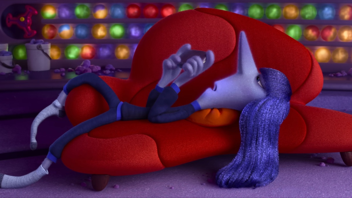 Inside Out 2, Ennui lounging on the couch on phone