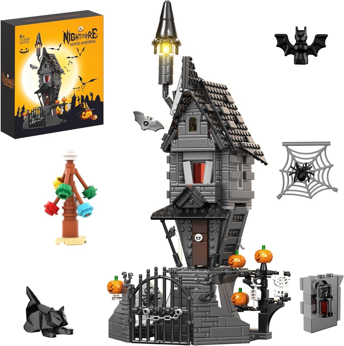 A LEGO version of Jack's and Sally Haunted House from "The Nightmare Before Christmas" 