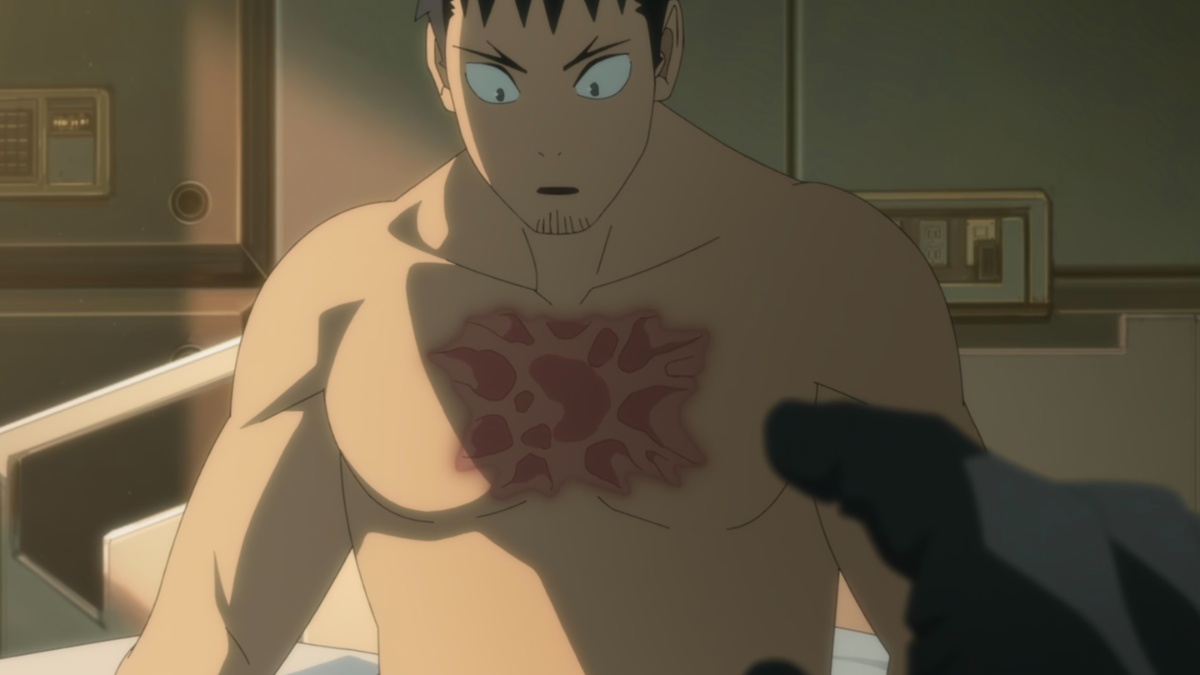 Kaiju No.8, episode 12 Hibino Kafka's chest is scarred