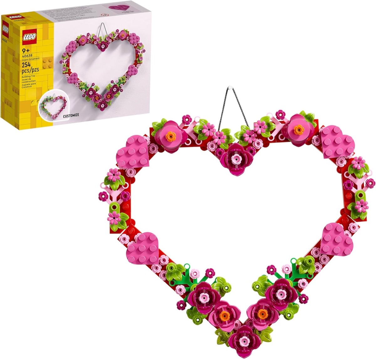 A heart ornament made of LEGOs 