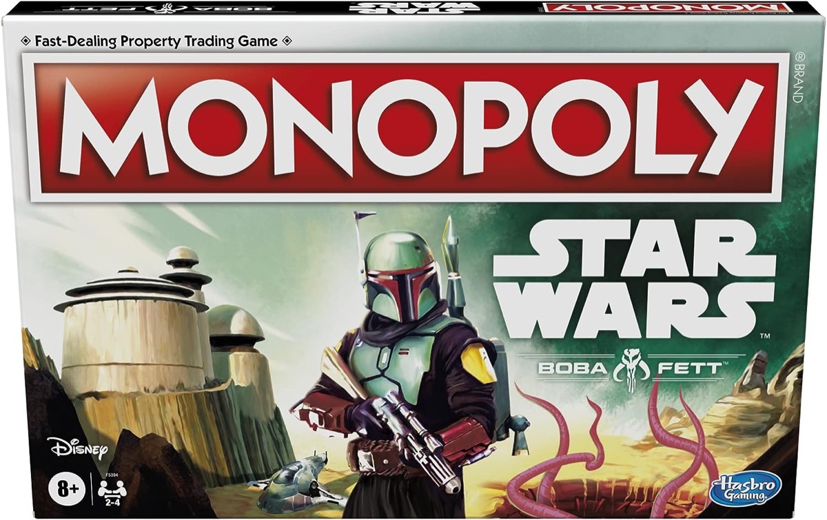 Box art depicting Boba Fett in Monopoly- Star Wars Boba Fett Edition