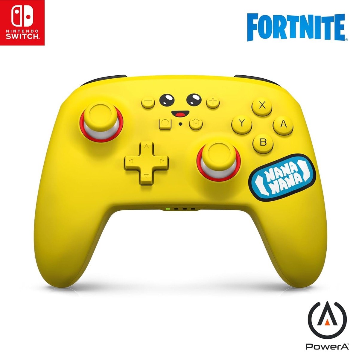 A "Fortnite" branded controller featuring a cartoon face