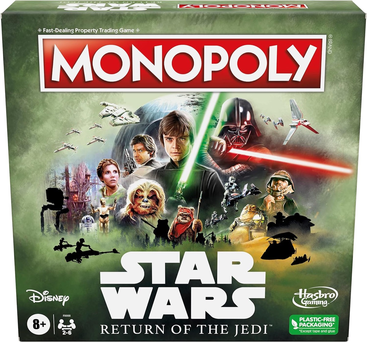 Box art for Return of the Jedi monopoly featuring Starr Wars heroes and villains
