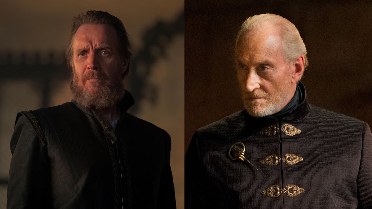 Rhys Ifans as Otto Hightower in House of the Dragon and Charles Dance as Tywin Lannister in Game of Thrones