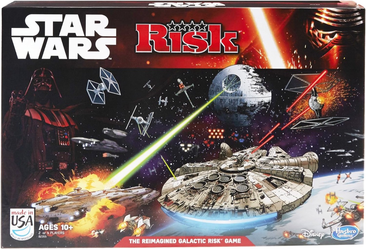 Box art of Risk- Star Wars Edition featuring a space battle 