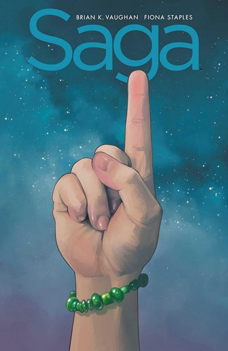 Saga Compendium 1 Cover image depicting a hand with a pointer finger  extended