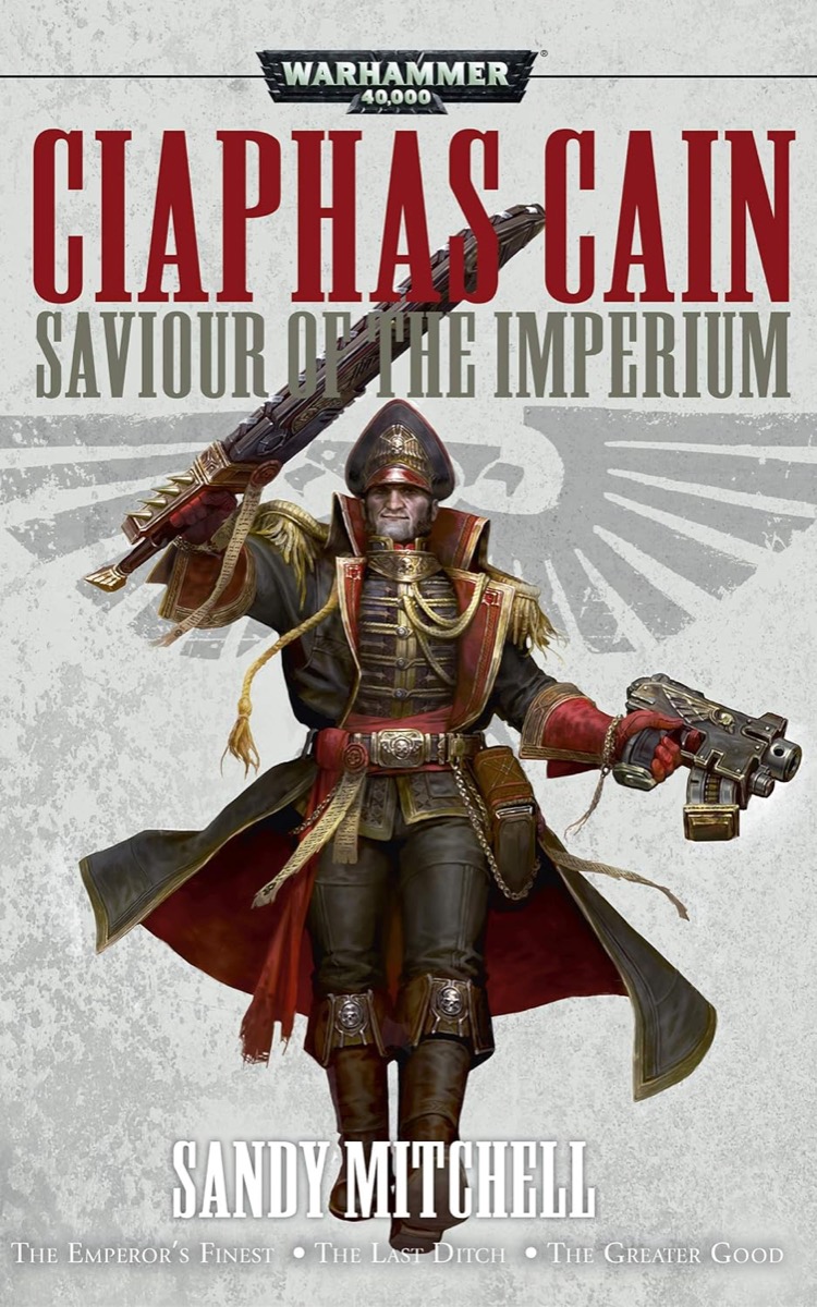 A soldier raises a chainsword high in "Saviour of the Imperium" 