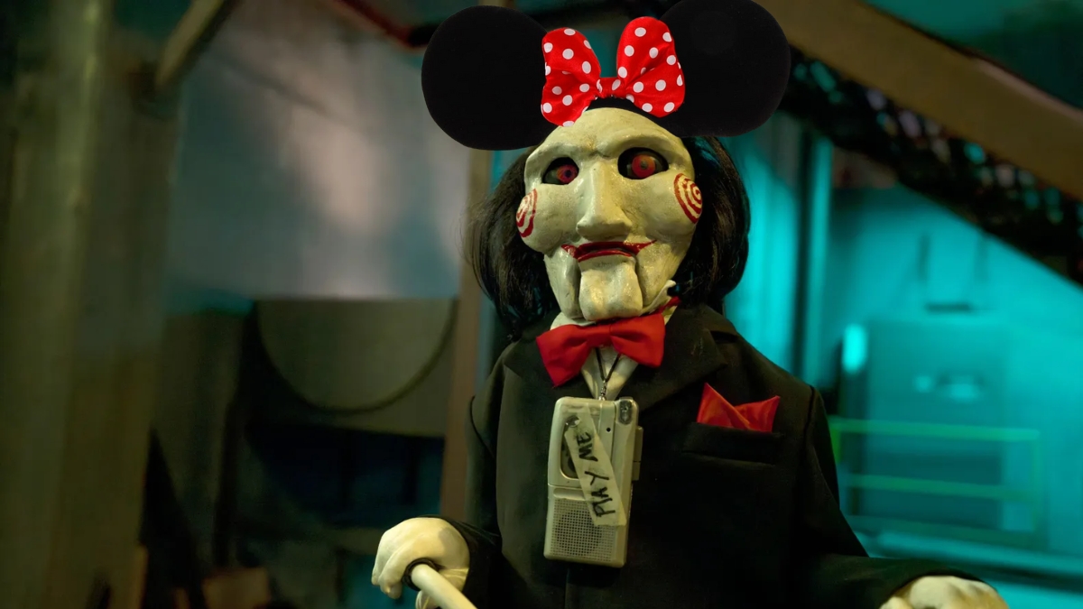 Billy, the sinister puppet from 'Saw,' with Minnie Mouse ears edited onto his head