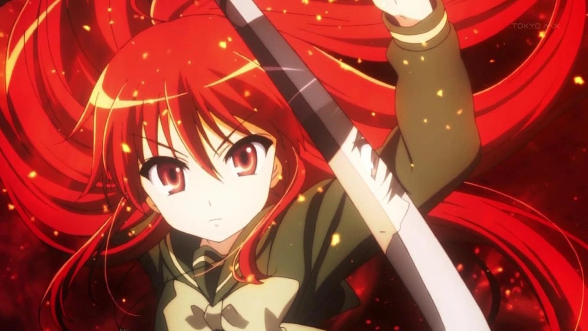 A red haired girl wields a sword in "Shana of the Burning Eyes" 