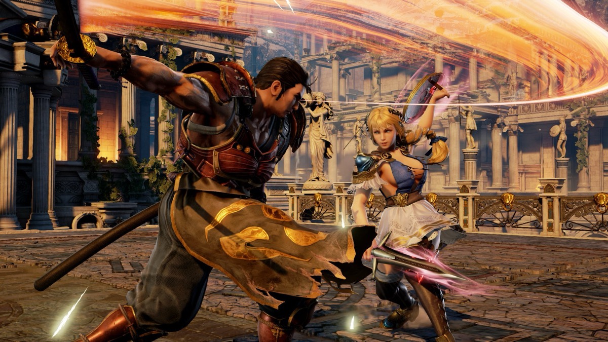 Two fighters trade blows in "Soul Calibur 6" 